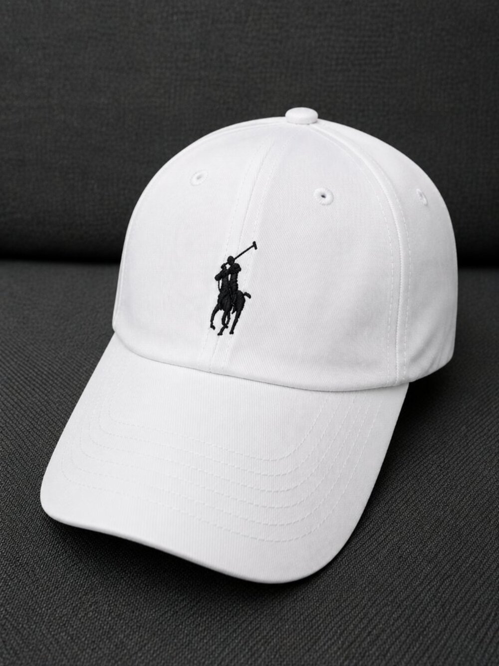 Polo Ralph Lauren Men's White Adjustable Baseball Cap Black Pony Logo Hat